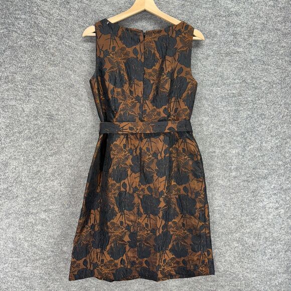 Talbots Dress Women 6 Brown Floral Sheath Midi Zipper Lined Belted Sleeveless - Picture 2 of 7